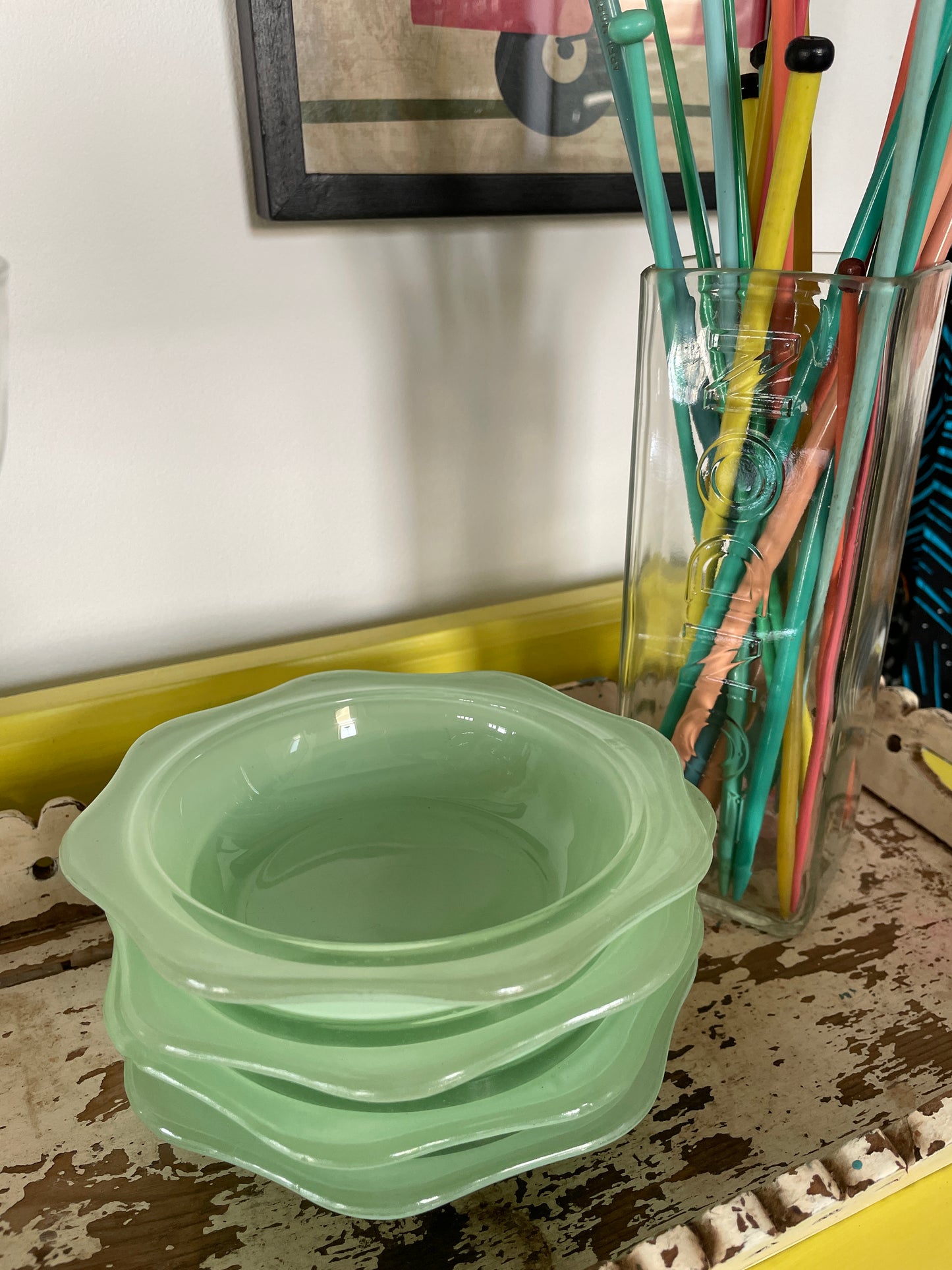 Pyrex - vintage mint green fluted desert bowl set