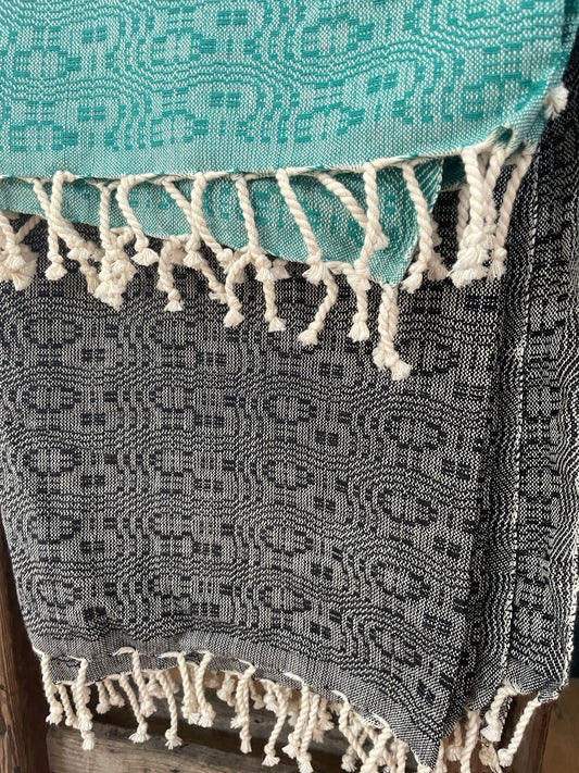 Kilombera Weavers - kikoi 'towel' (pale black with design)