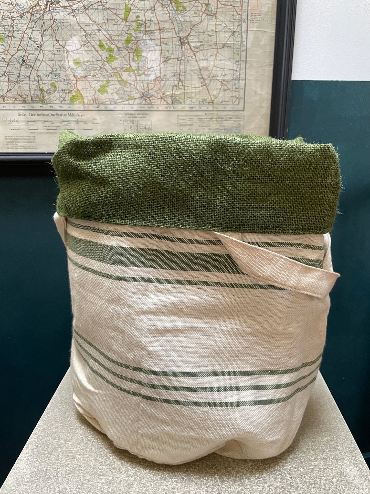 Kilombera Weavers - natural hessian bag with green/cream