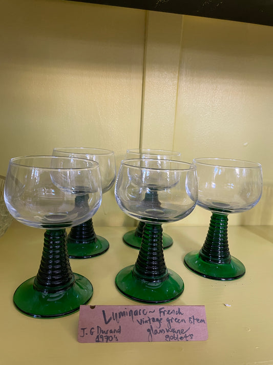 Luminarc - vintage French green stem wine glasses (individually priced)