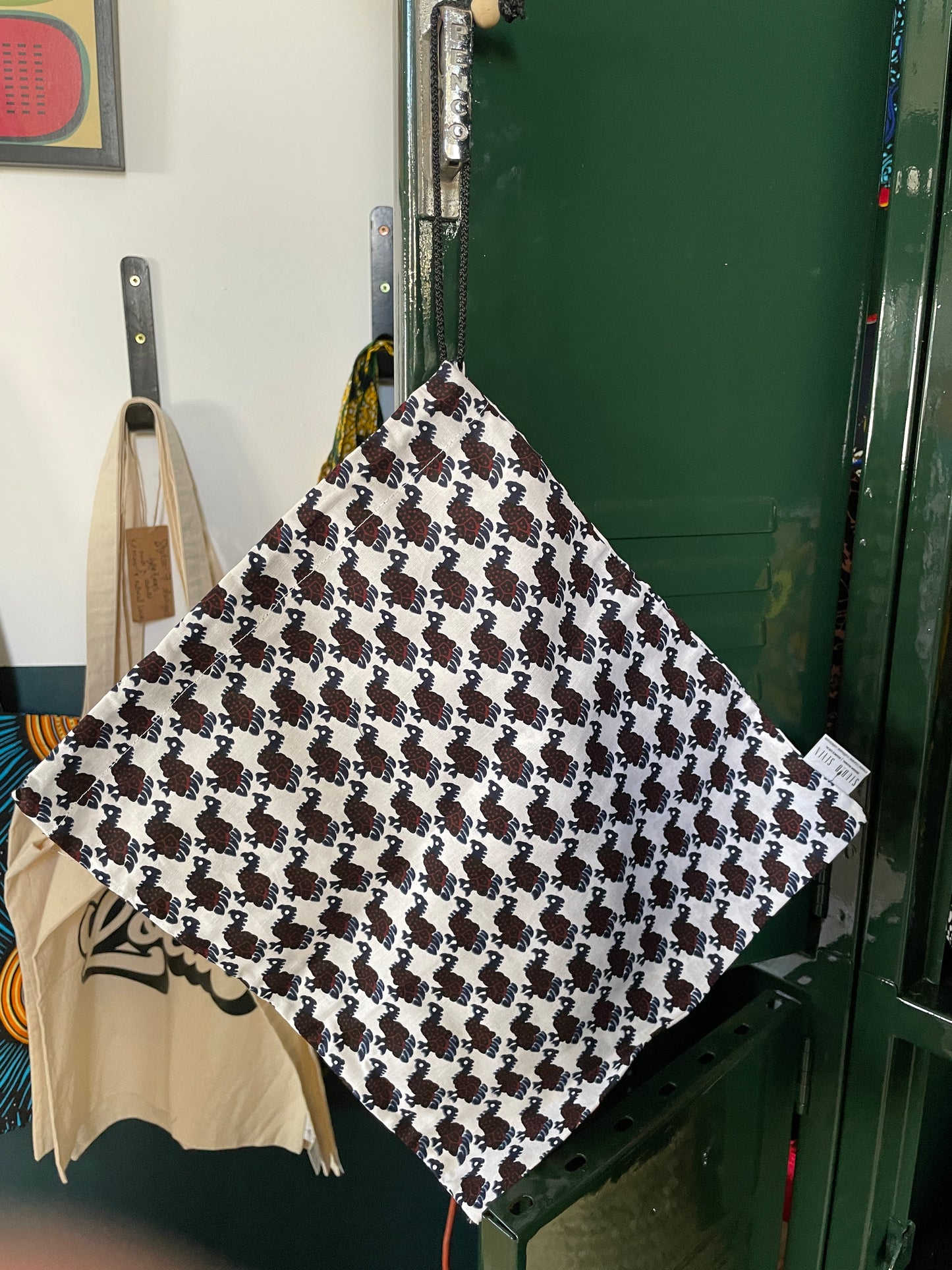 African kitenge fabric - drawstring tote bag (large - guinea fowl bird print)