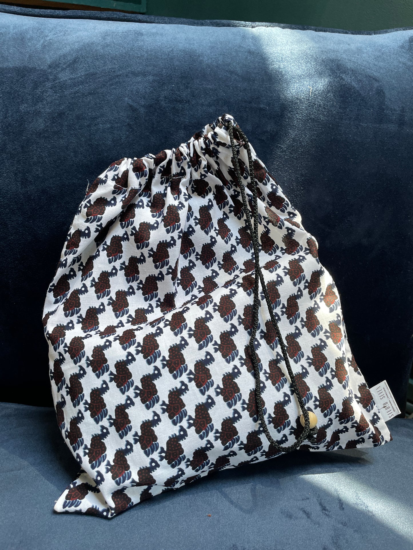 African kitenge fabric - drawstring tote bag (large - guinea fowl bird print)