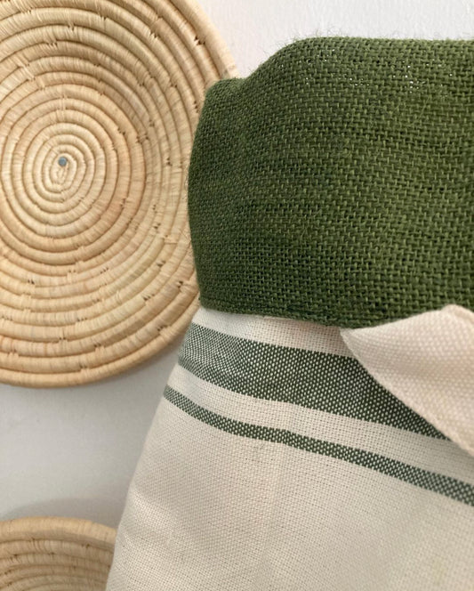 Kilombera Weavers - natural hessian bag with green/cream